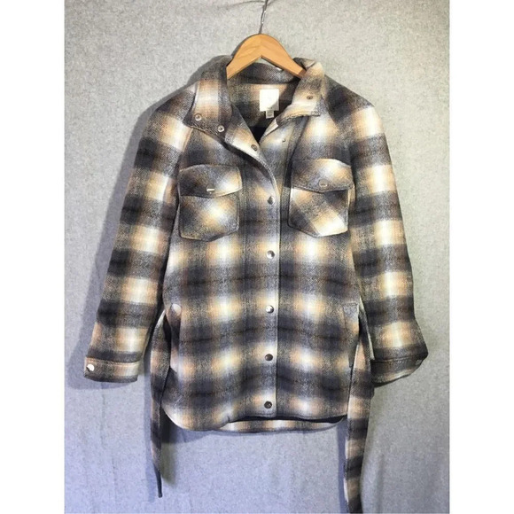 Womens Joie Coat Jacket Plaid Thick Wool Blend Tie Waist Pea Coat Winter Fashion - Picture 1 of 7